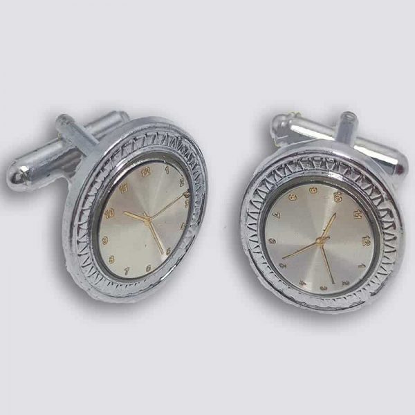 Silver Elegant Clock Cufflink (CL-016)