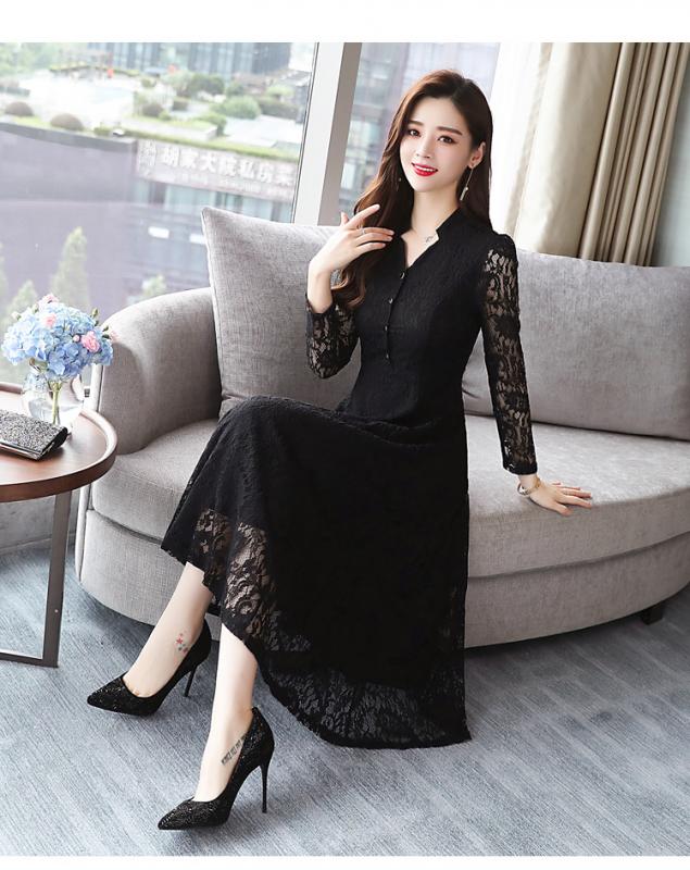 Black Net Maxi Inner Full Sleeves Dress for Women