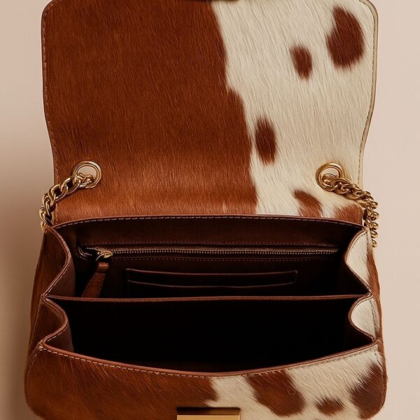 Snob lady cowhide bag satchel interior compartments view