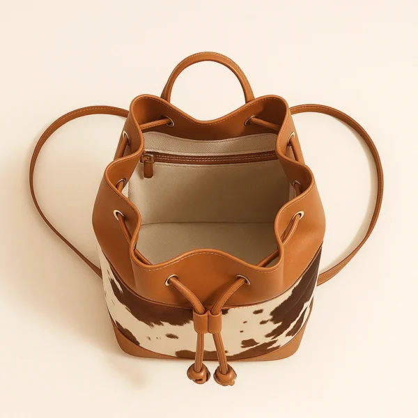 Preppy smart cowhide bucket bag with modern styling