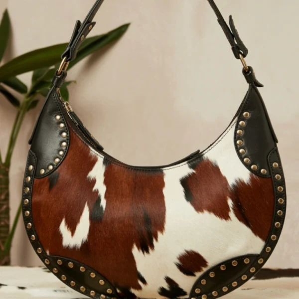 Slouchy Crescent Shaped Cowhide Shoulder Bag