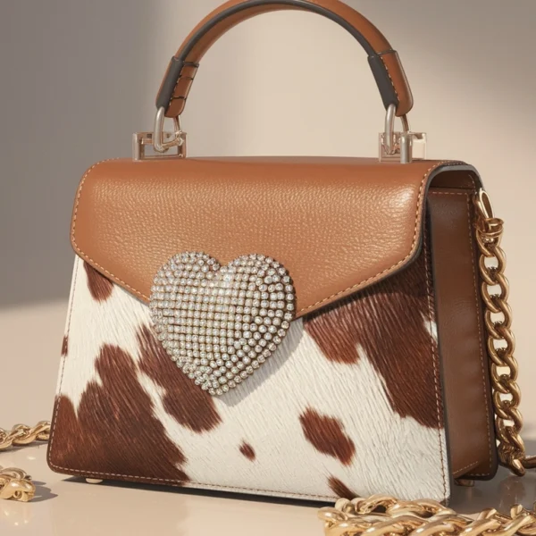 Close-up detail of cowhide leather handbag CHB-F-1012 showcasing premium texture and quality stitching