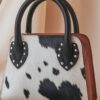 Black Bunty Stud Cowhide Leather Bag - 1