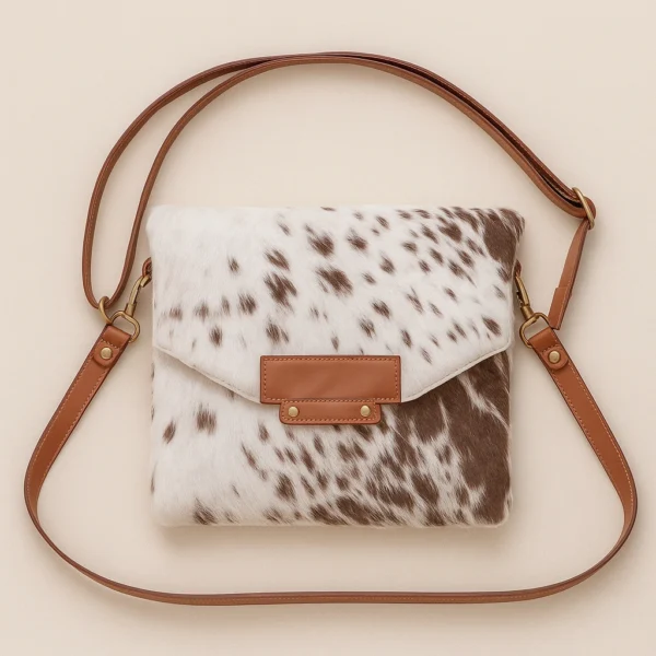 Roxana cowhide belted bag side view with western belt detail