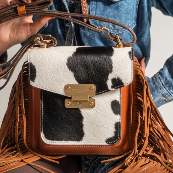Zebra Fringe Cowhide Belted Bag