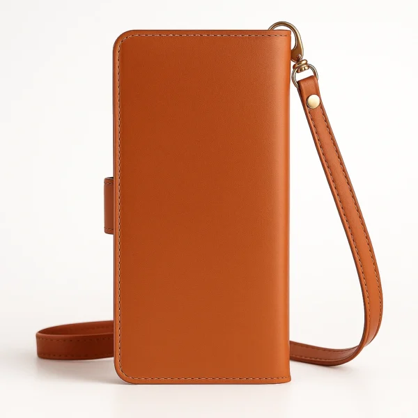 Sleek customized wristlet held in hand showing size and style