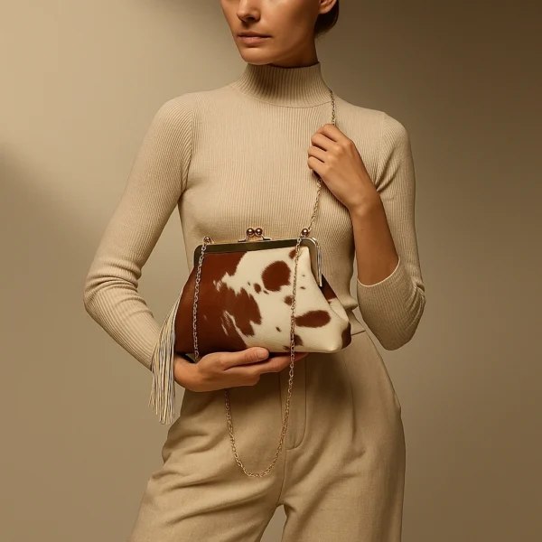 Vanet Cowhide Clutch Purse