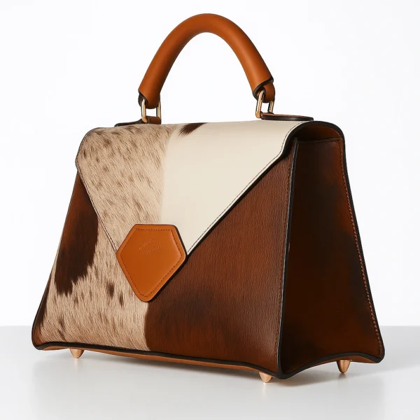 Urban crossbody cowhide bag front view product photograph