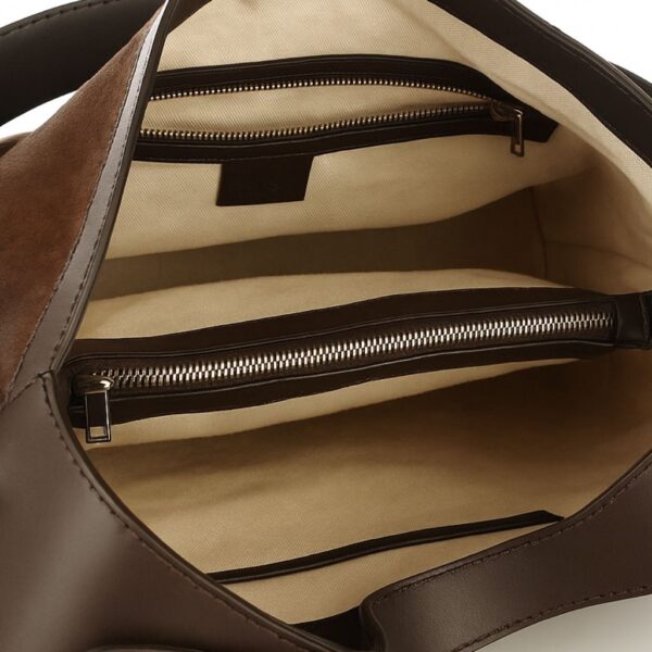 interior view of cowhide bag with partition