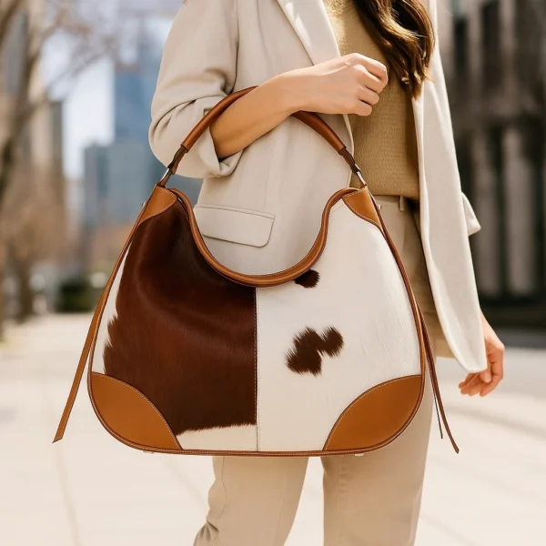 Crescent Moon Cowhide Hobo Bag