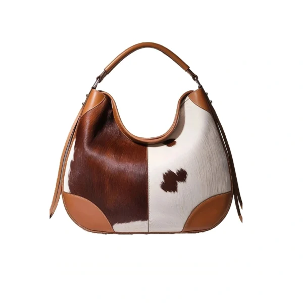 Crescent Moon Cowhide Hobo Bag