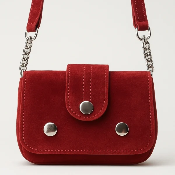 Scarlet Suede Mini Crossbody with Silver Studs & Chain Strap