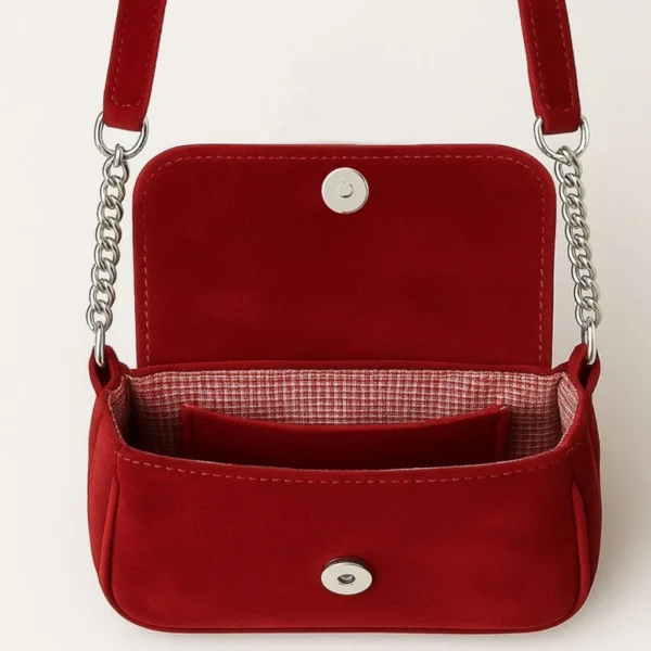 Scarlet Suede Mini Crossbody with Silver Studs & Chain Strap