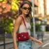 Scarlet Suede Mini Crossbody Bag with Silver Studs & Chain Strap 3 Scarlet Suede Mini Crossbody Bag with Silver Studs & Chain Strap - 3