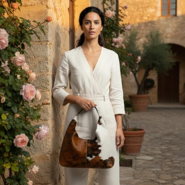 Woman Wearing Cowhide Leather Bag
