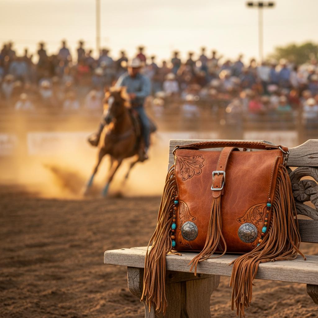 A stylish boho western handbag with fringe and rustic leather
