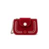 Crimson Curve Suede Mini Bag – Statement Crossbody with Contrast Stitch & Chain Strap
