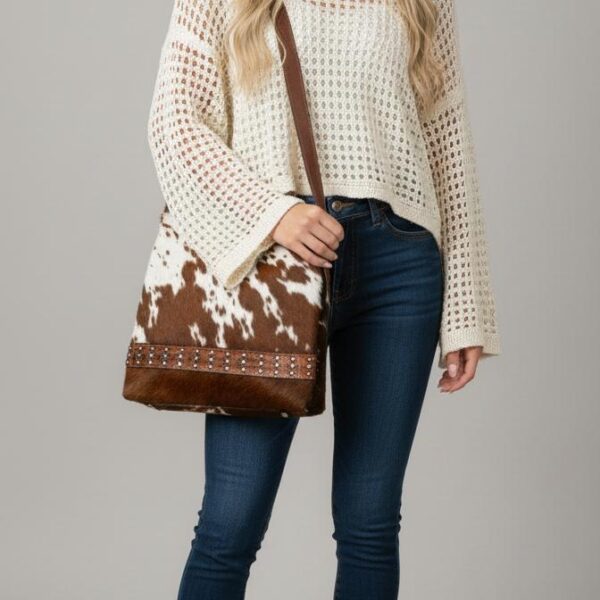 Embellished Cowhide Leather Shoulder Bag for Women