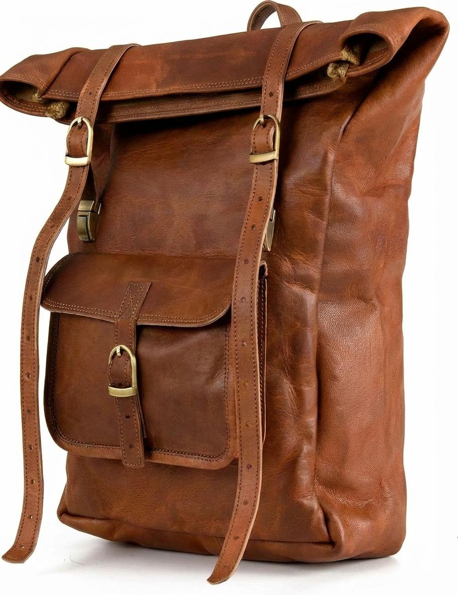 Amer Roll-Top Full-Grain Leather Backpack – Western-Modern Handcrafted Travel Pack Amer Roll-Top Full-Grain Leather Backpack – Western-Modern Handcrafted Travel Pack