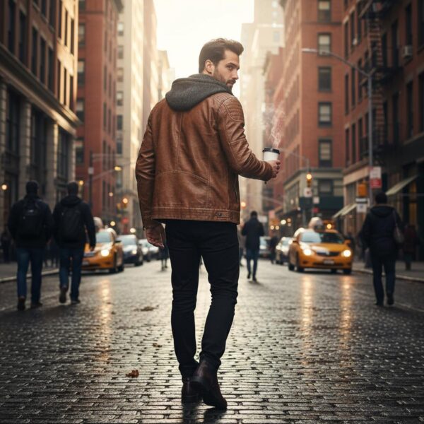 Nocturne Tan Hand-Waxed Bomber — Hooded Full-Grain Leather Jacket - 6