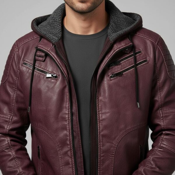Bordeaux Hooded Bomber — Handcrafted Oxblood Leather Jacket - 3