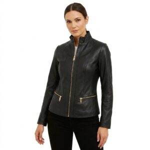 Petite Nero Cow Nappa Moto — Tailored Cropped Leather Jacket