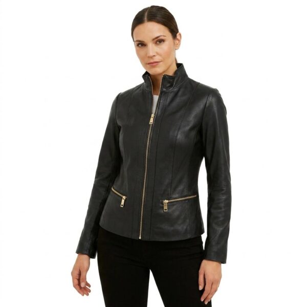 Petite Nero Cow Nappa Moto — Tailored Cropped Leather Jacket