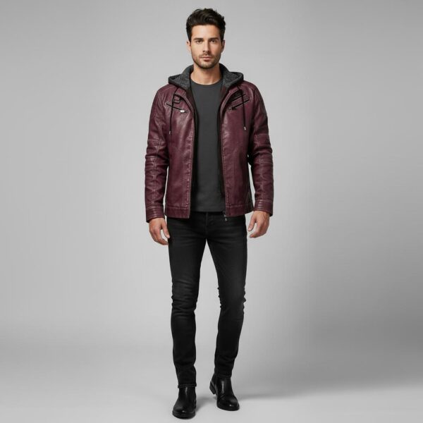 Bordeaux Hooded Bomber — Handcrafted Oxblood Leather Jacket - 4