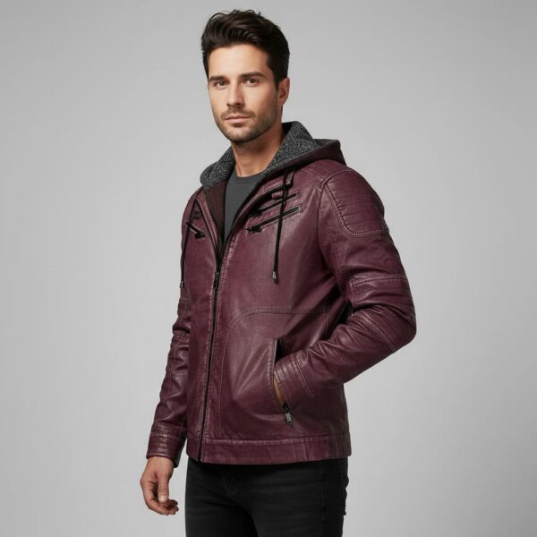 Bordeaux Hooded Bomber — Handcrafted Oxblood Leather Jacket
