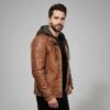 Nocturne Tan Hand-Waxed Bomber — Hooded Full-Grain Leather Jacket - 5