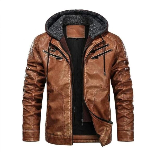 Nocturne Tan Hand-Waxed Bomber — Hooded Full-Grain Leather Jacket