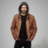 Nocturne Tan Hand-Waxed Bomber — Hooded Full-Grain Leather Jacket - 4