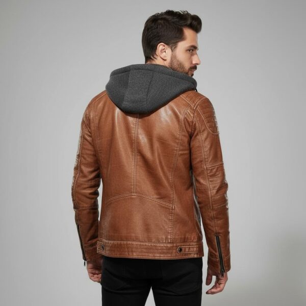 Nocturne Tan Hand-Waxed Bomber — Hooded Full-Grain Leather Jacket - 2