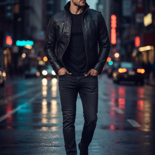 Nocturne Waxed Lambskin Cafe Racer Jacket 6 Nocturne Waxed Lambskin Cafe Racer Jacket - 6
