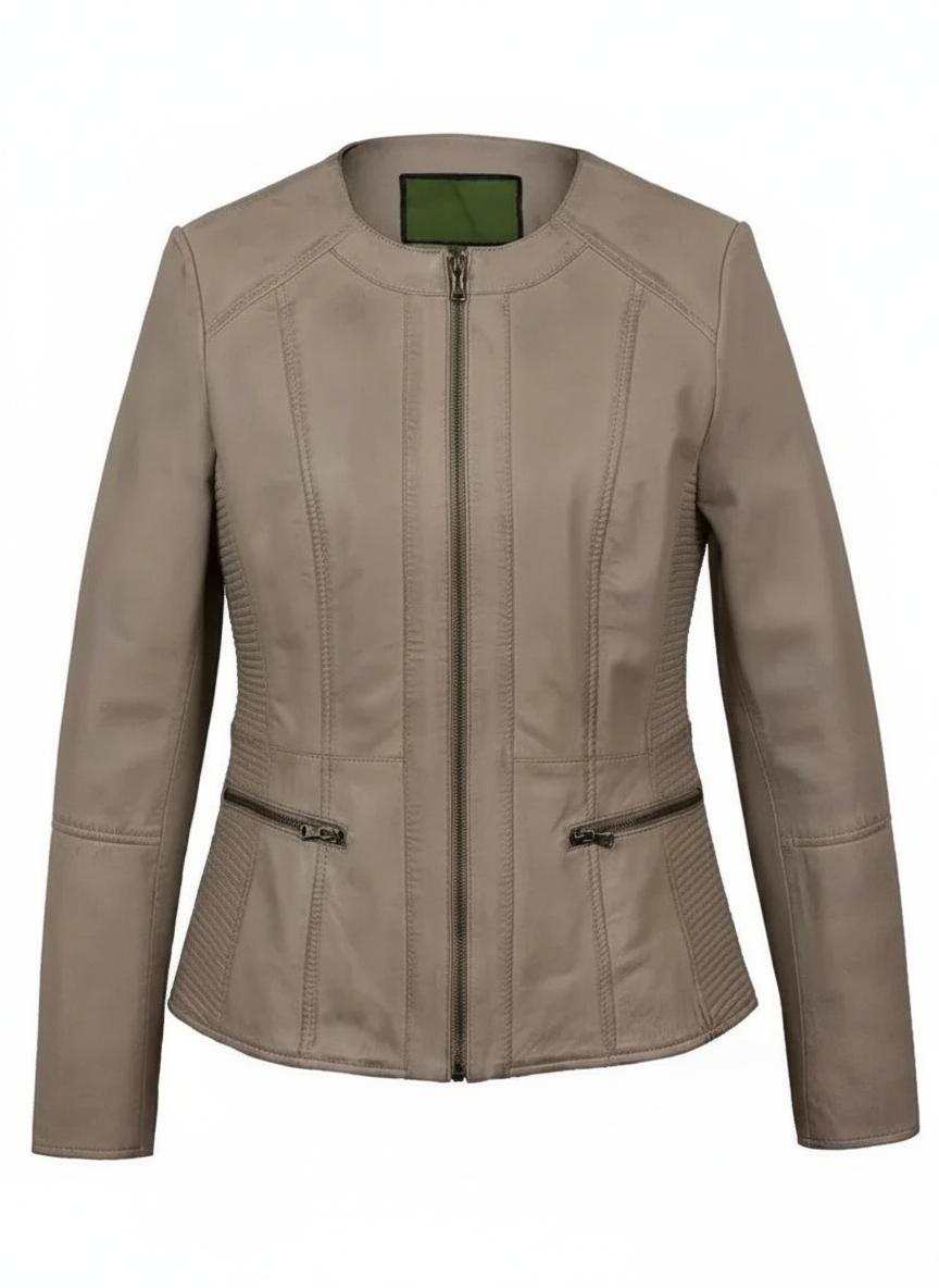 Fash Nappa Collarless Leather Jacket Fash Nappa Collarless Leather Jacket