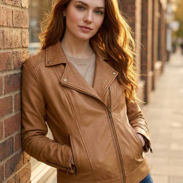 Aged Tan Sheepskin Moto Jacket - 5