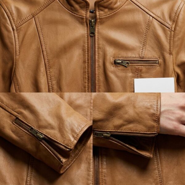 Aged Tan Sheepskin Moto Jacket - 6