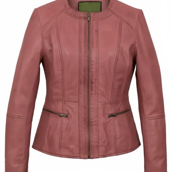 Blush Collarless Lambskin Jacket Tailored Raglan