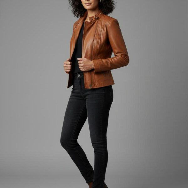 Heritage Tan Notch Biker Leather Jacket - 5