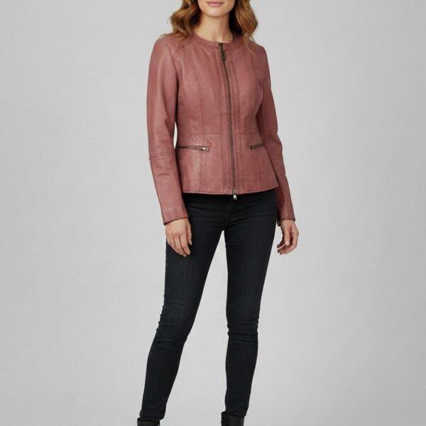 Blush Collarless Lambskin Jacket Tailored Raglan 3 Blush Collarless Lambskin Jacket Tailored Raglan - 3