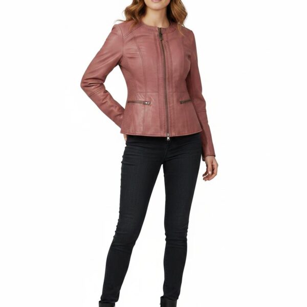 Blush Collarless Lambskin Jacket Tailored Raglan 4 Blush Collarless Lambskin Jacket Tailored Raglan - 4