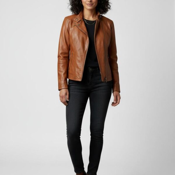 Heritage Tan Notch Biker Leather Jacket - 4