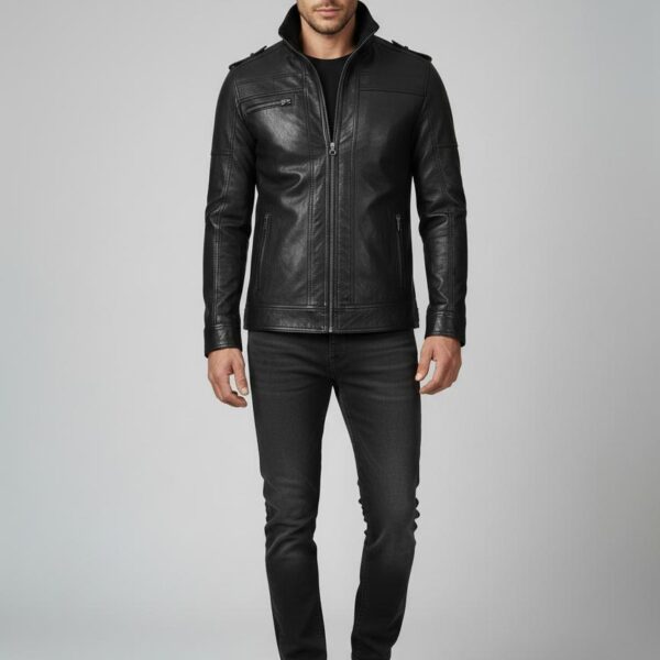 Nocturne Waxed Lambskin Cafe Racer Jacket 3 Nocturne Waxed Lambskin Cafe Racer Jacket - 3