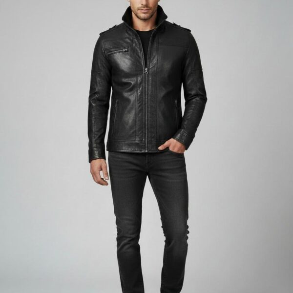 Nocturne Waxed Lambskin Cafe Racer Jacket 5 Nocturne Waxed Lambskin Cafe Racer Jacket - 5