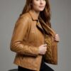 Aged Tan Sheepskin Moto Jacket - 3