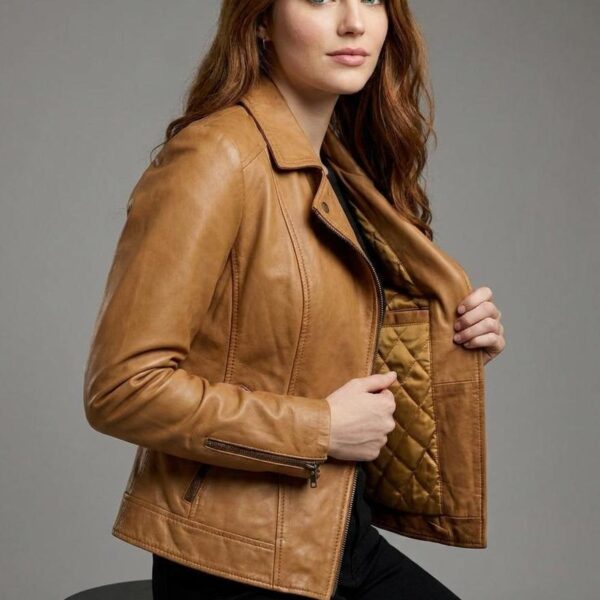 Aged Tan Sheepskin Moto Jacket - 3