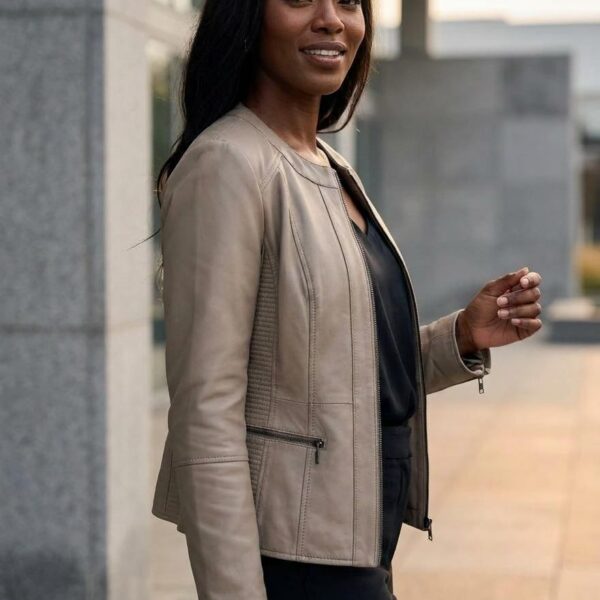 Fash Nappa Collarless Leather Jacket - 2