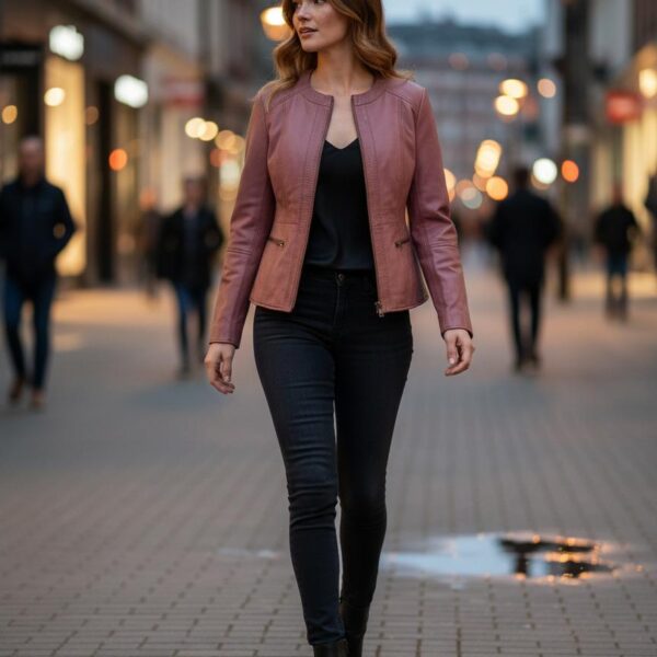 Blush Collarless Lambskin Jacket Tailored Raglan 6 Blush Collarless Lambskin Jacket Tailored Raglan - 6