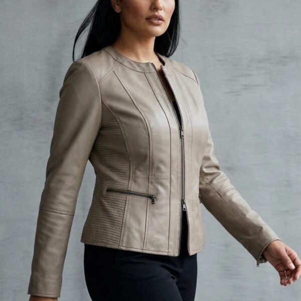 Fash Nappa Collarless Leather Jacket - 5